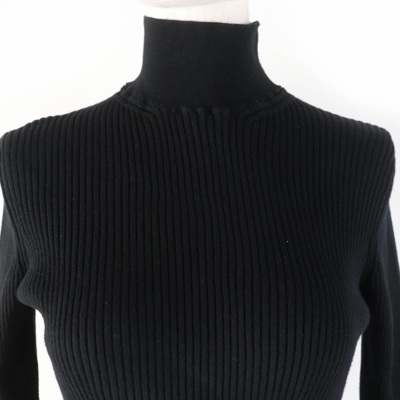 Prada 2023 Dna945 100% Cotton Ribbed Long Sleeve High Neck Knit Top Black 36