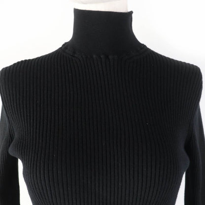 Prada 2023 Dna945 100% Cotton Ribbed Long Sleeve High Neck Knit Top Black 36