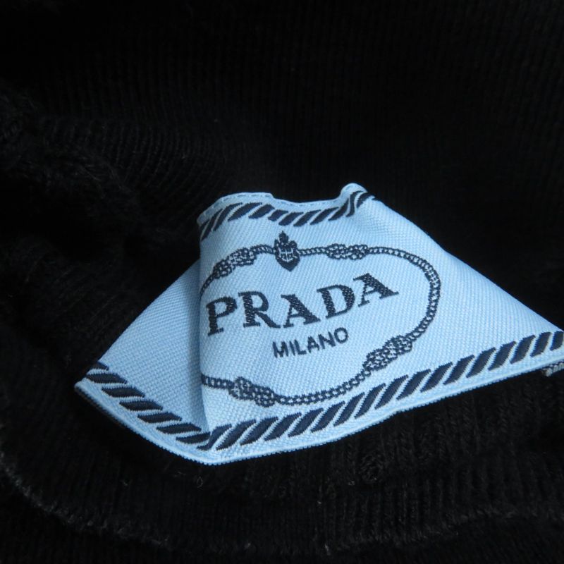 Prada 2023 Dna945 100% Cotton Ribbed Long Sleeve High Neck Knit Top Black 36