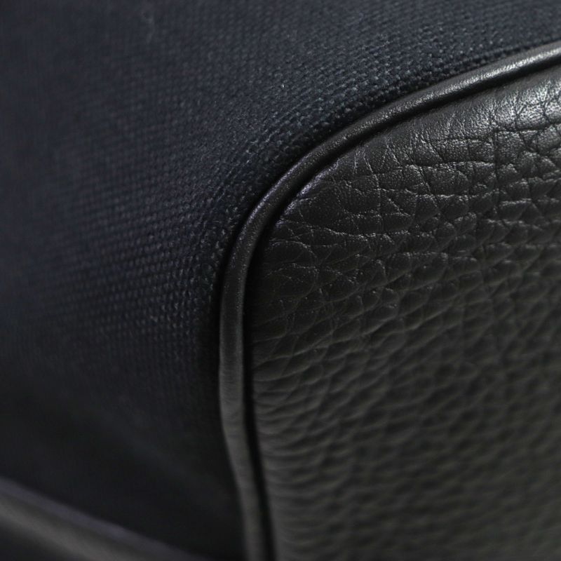 Hermes Pur Sangre Toile Militaire Taurillon Clemence Tote Bag Black Camel