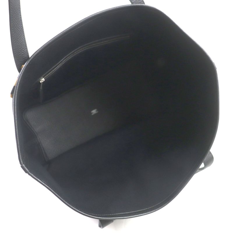 Hermes Pur Sangre Toile Militaire Taurillon Clemence Tote Bag Black Camel