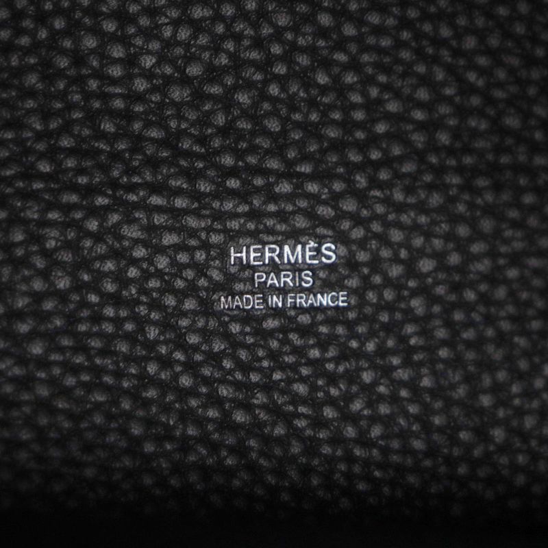 Hermes Pur Sangre Toile Militaire Taurillon Clemence Tote Bag Black Camel
