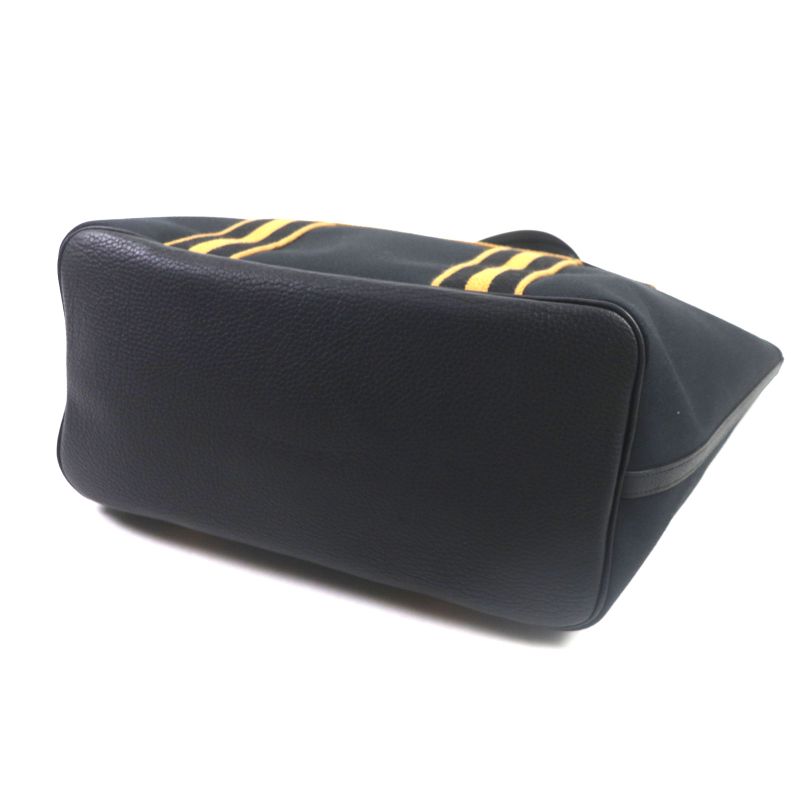 Hermes Pur Sangre Toile Militaire Taurillon Clemence Tote Bag Black Camel