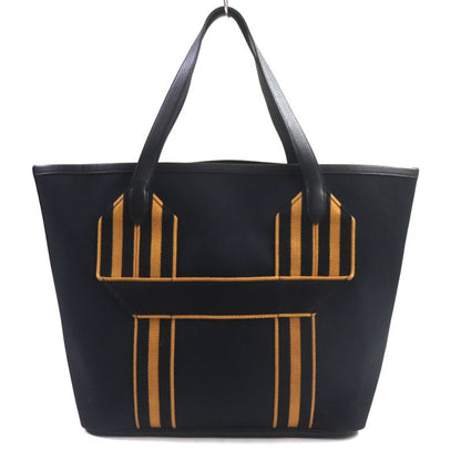 Hermes Pur Sangre Toile Militaire Taurillon Clemence Tote Bag Black Camel