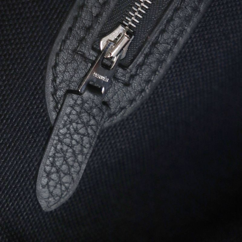 Hermes Pur Sangre Toile Militaire Taurillon Clemence Tote Bag Black Camel