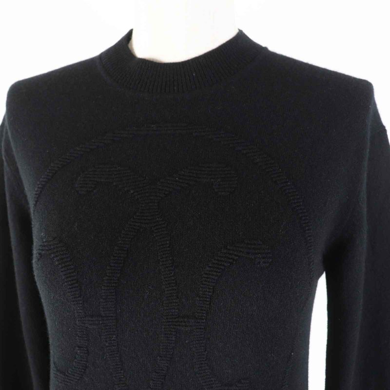 Hermes 23AW 3h2653d1 100% Cashmere H Lift Long Sleeve Knit Pullover Black 34
