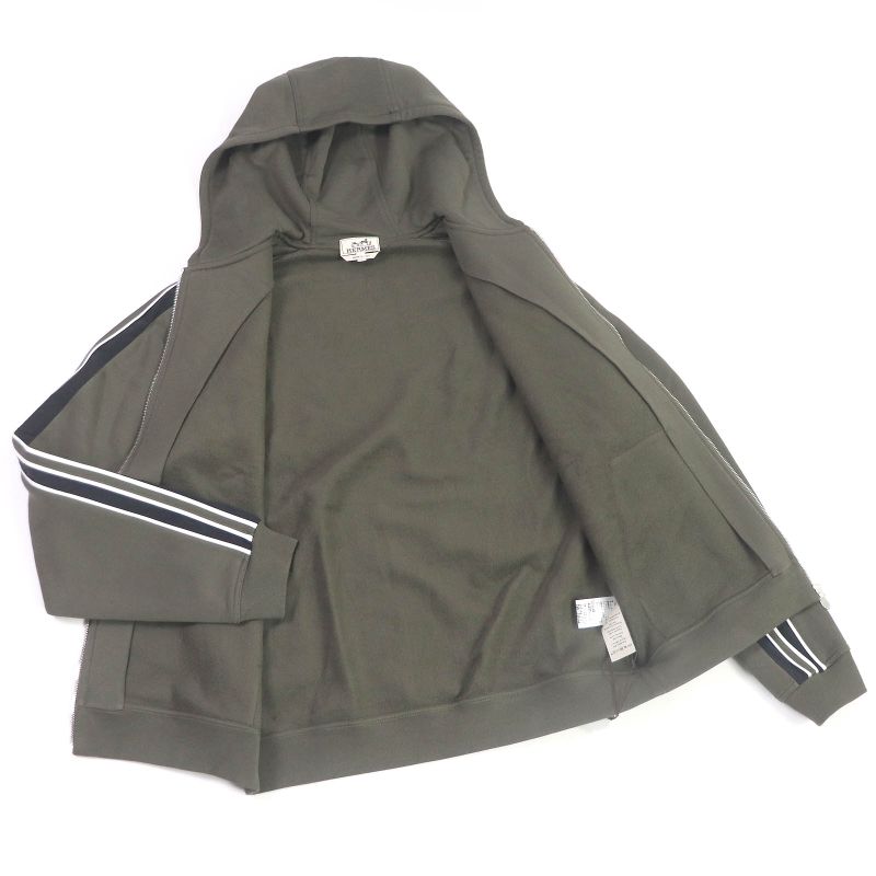 Hermes 2024 H467780ha Run H 100% Cotton Zip Up Hoodie Khaki L Made In Italy