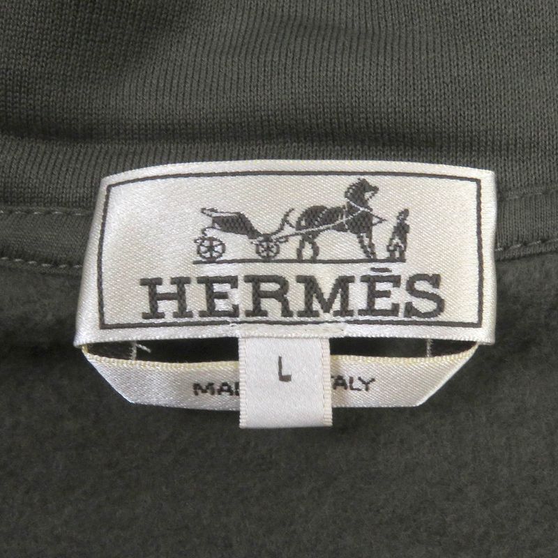 Hermes 2024 H467780ha Run H 100% Cotton Zip Up Hoodie Khaki L Made In Italy