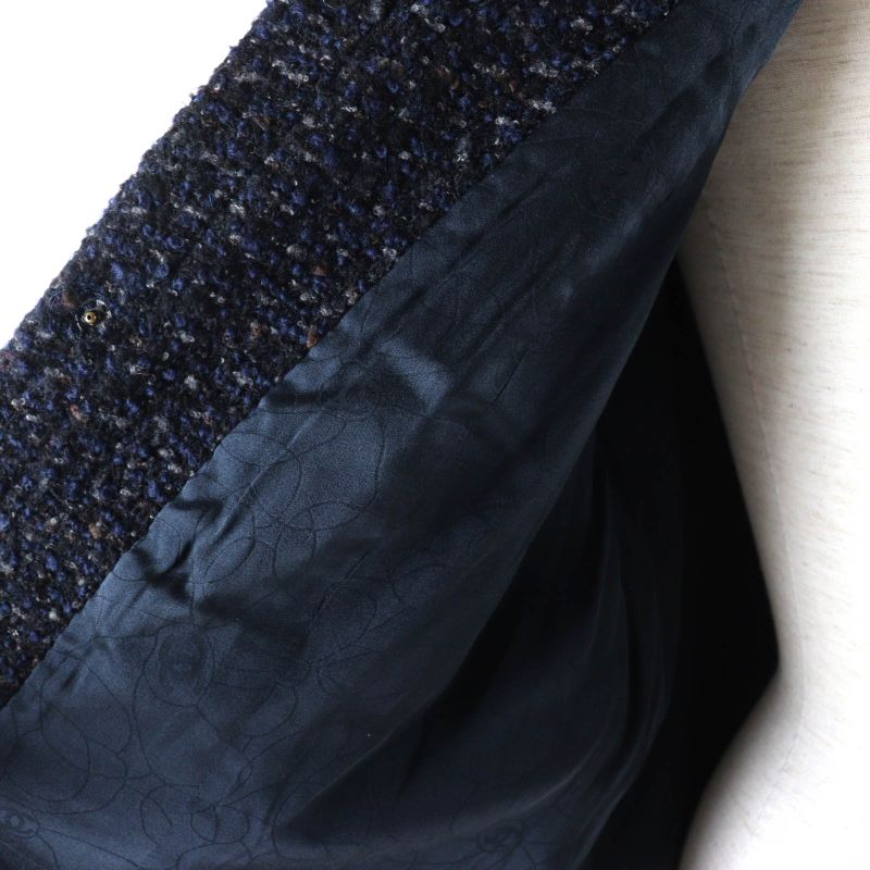 CHANEL Vintage 02A P19979 Wool Mohair Blend Leather Tweed Coat With Logo Button