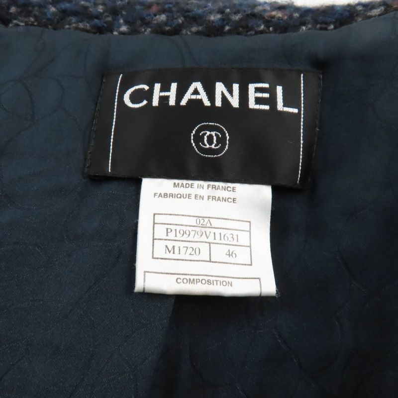 CHANEL Vintage 02A P19979 Wool Mohair Blend Leather Tweed Coat With Logo Button