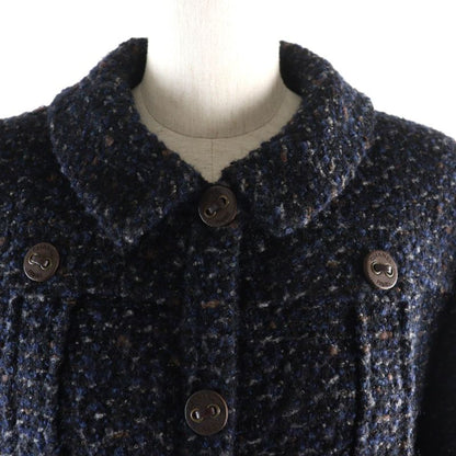 CHANEL Vintage 02A P19979 Wool Mohair Blend Leather Tweed Coat With Logo Button