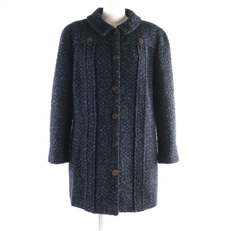 CHANEL Vintage 02A P19979 Wool Mohair Blend Leather Tweed Coat With Logo Button