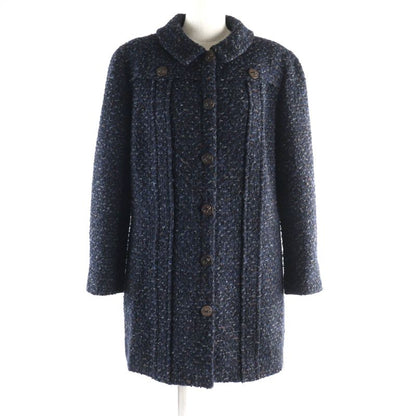 CHANEL Vintage 02A P19979 Wool Mohair Blend Leather Tweed Coat With Logo Button