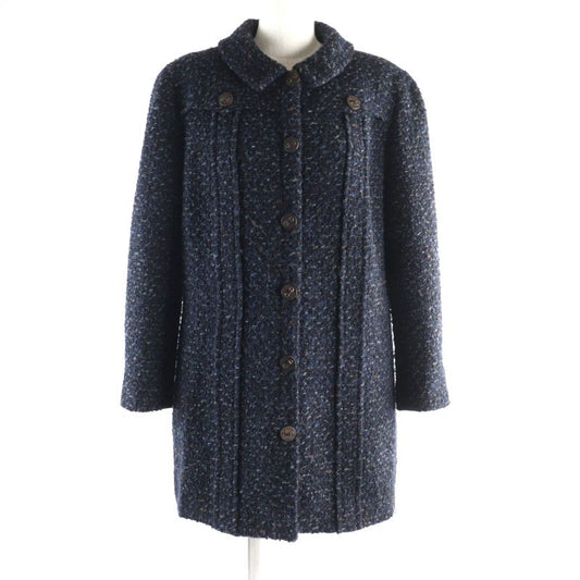 CHANEL Vintage 02A P19979 Wool Mohair Blend Leather Tweed Coat With Logo Button