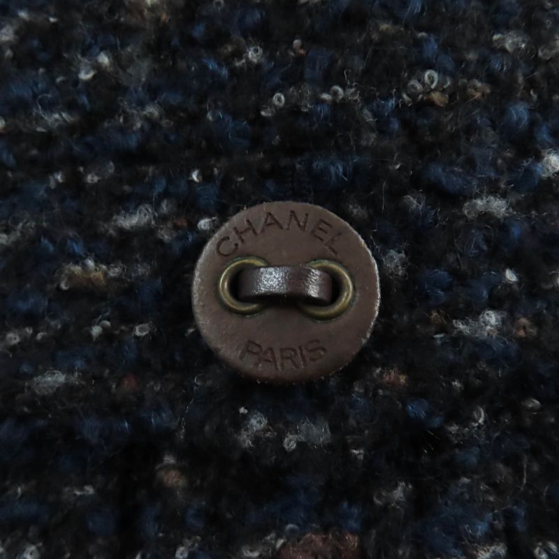 CHANEL Vintage 02A P19979 Wool Mohair Blend Leather Tweed Coat With Logo Button