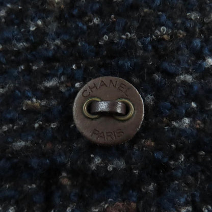 CHANEL Vintage 02A P19979 Wool Mohair Blend Leather Tweed Coat With Logo Button