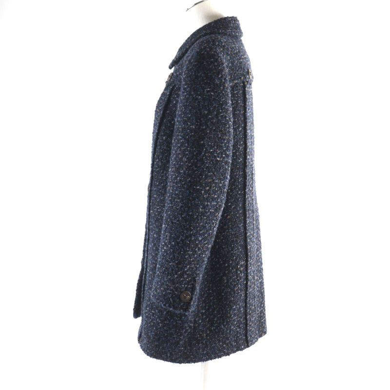 CHANEL Vintage 02A P19979 Wool Mohair Blend Leather Tweed Coat With Logo Button