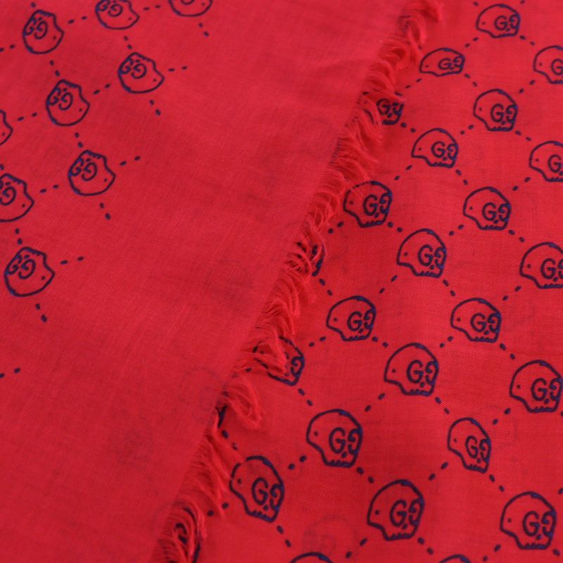 Gucci 453225 Silk Blend GG Ghost Skull Silk Blend Mini Fringe Shawl/scarf Red