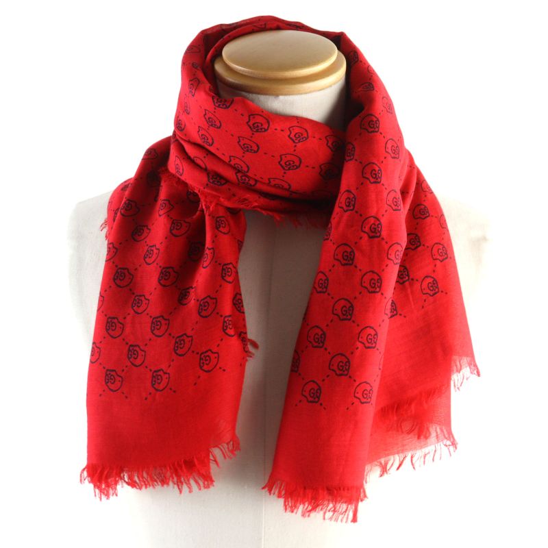 Gucci 453225 Silk Blend GG Ghost Skull Silk Blend Mini Fringe Shawl/scarf Red