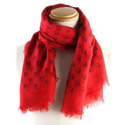 Gucci 453225 Silk Blend GG Ghost Skull Silk Blend Mini Fringe Shawl/scarf Red