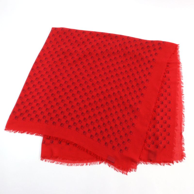 Gucci 453225 Silk Blend GG Ghost Skull Silk Blend Mini Fringe Shawl/scarf Red