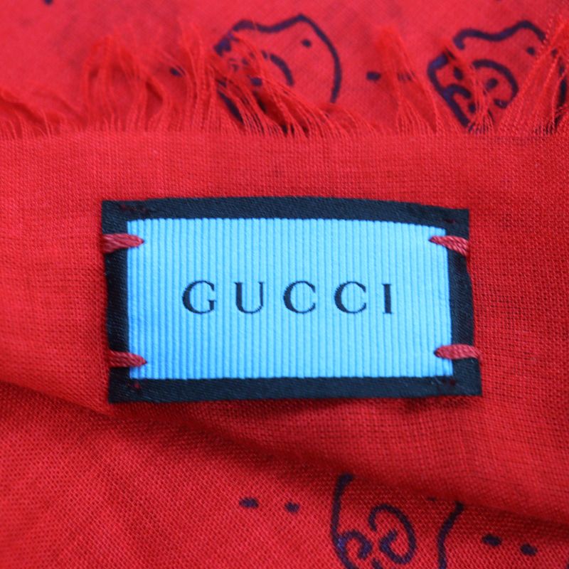 Gucci 453225 Silk Blend GG Ghost Skull Silk Blend Mini Fringe Shawl/scarf Red