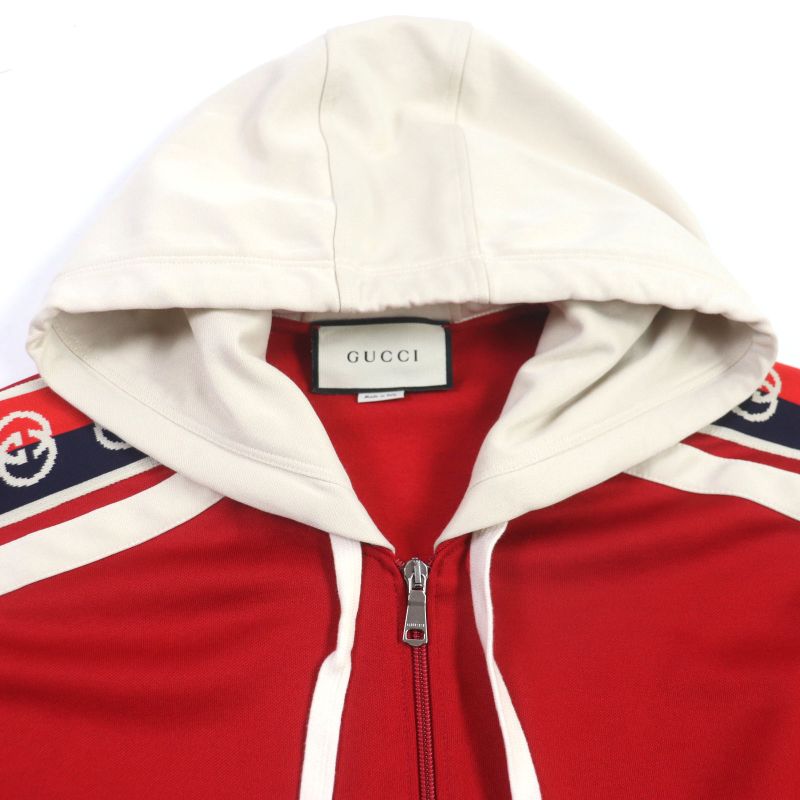  Gucci 19AW 575758 Interlocking G Hooded Technical Jersey Track Jacket Red