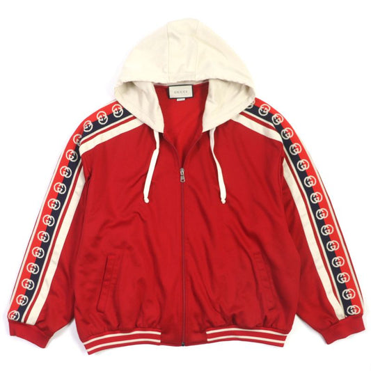  Gucci 19AW 575758 Interlocking G Hooded Technical Jersey Track Jacket Red