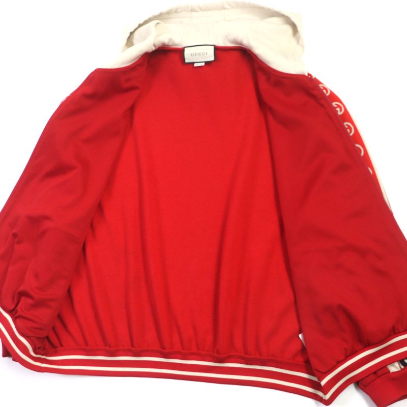  Gucci 19AW 575758 Interlocking G Hooded Technical Jersey Track Jacket Red