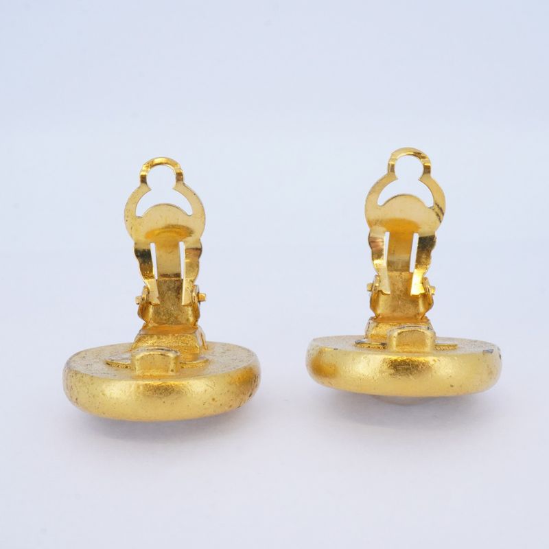 Chanel Earrings Vintage Chanel Logo Round Shape Circle GP Plated Faux Pearl