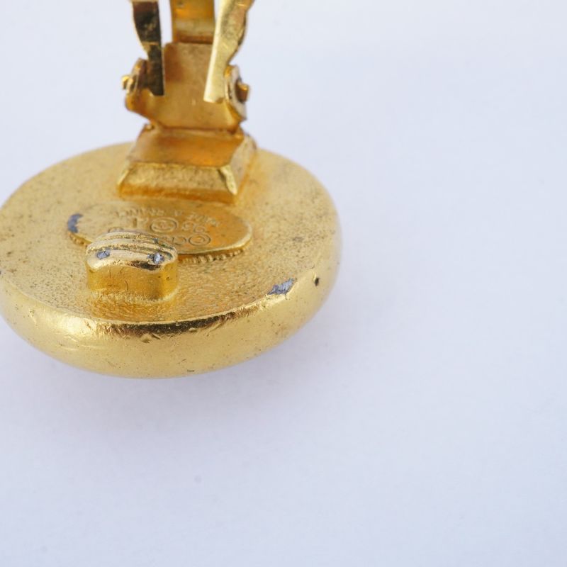 Chanel Earrings Vintage Chanel Logo Round Shape Circle GP Plated Faux Pearl