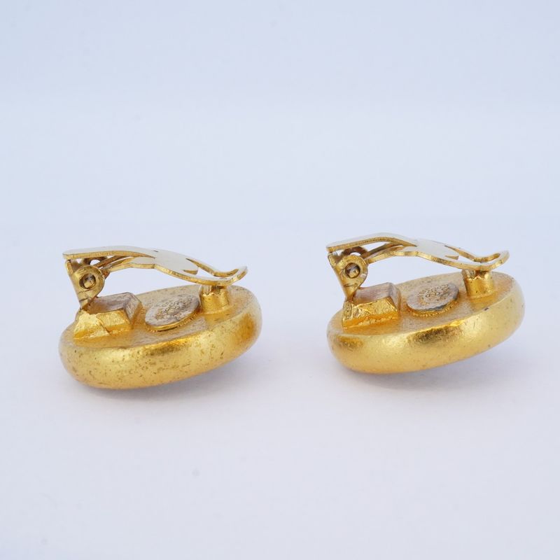 Chanel Earrings Vintage Chanel Logo Round Shape Circle GP Plated Faux Pearl