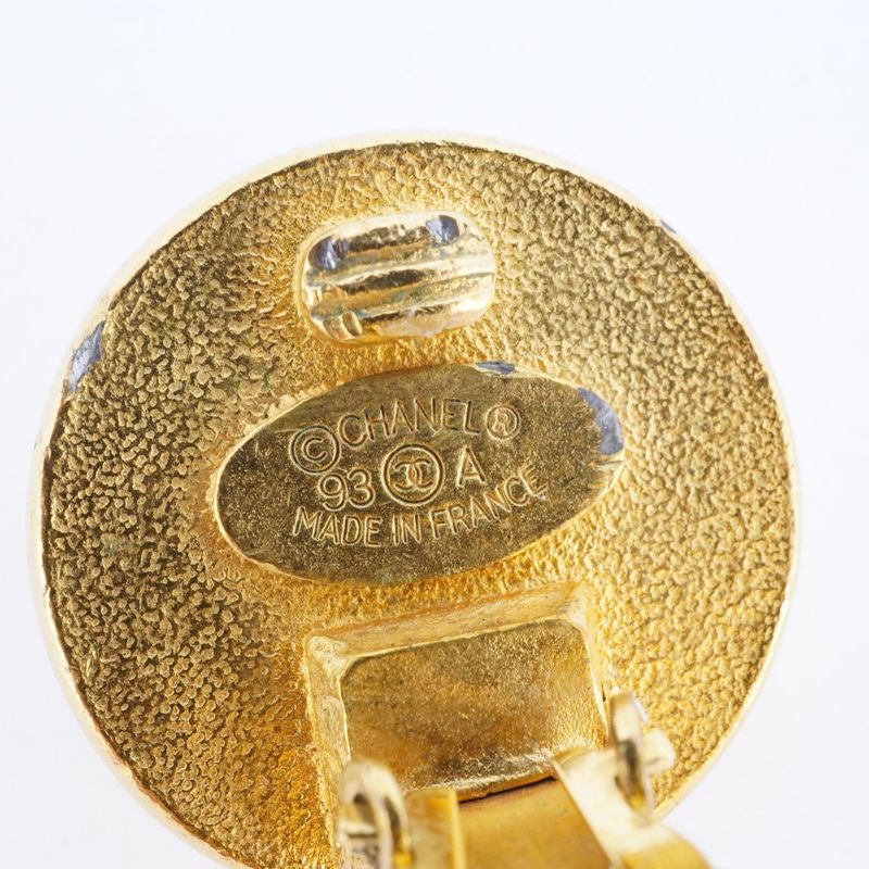 Chanel Earrings Vintage Chanel Logo Round Shape Circle GP Plated Faux Pearl