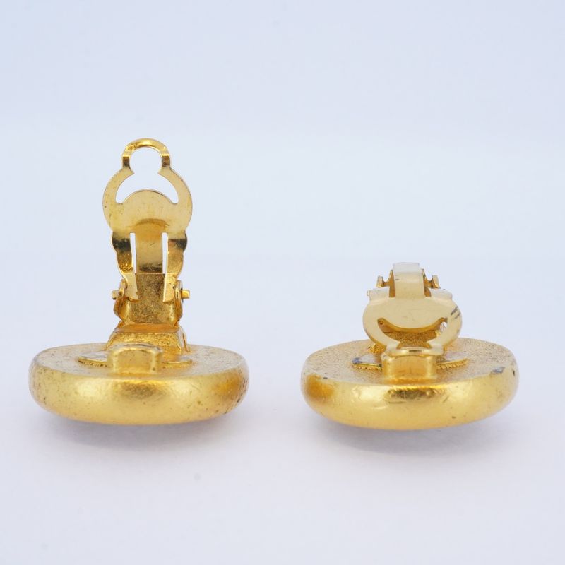 Chanel Earrings Vintage Chanel Logo Round Shape Circle GP Plated Faux Pearl