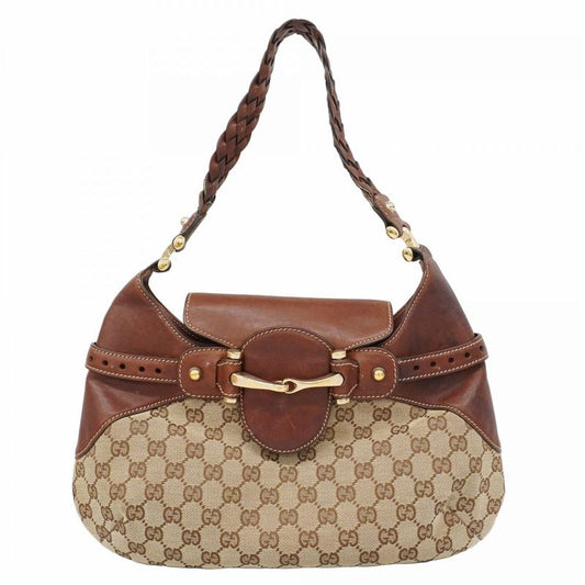 Gucci Shoulder Bag GG Canvas Horsebit 137592 Canvas Brown Gold Hardware Women
