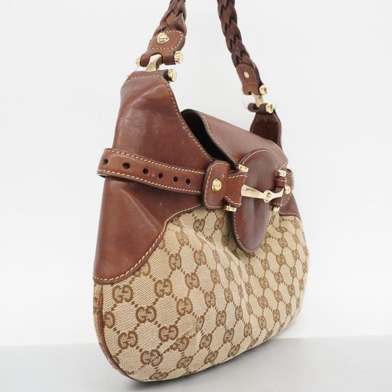 Gucci Shoulder Bag GG Canvas Horsebit 137592 Canvas Brown Gold Hardware Women