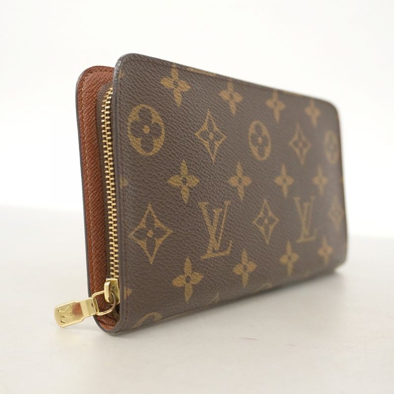 Louis Vuitton Long Wallet Monogram Porte Monnaie Zip M61727 Brown Men Women