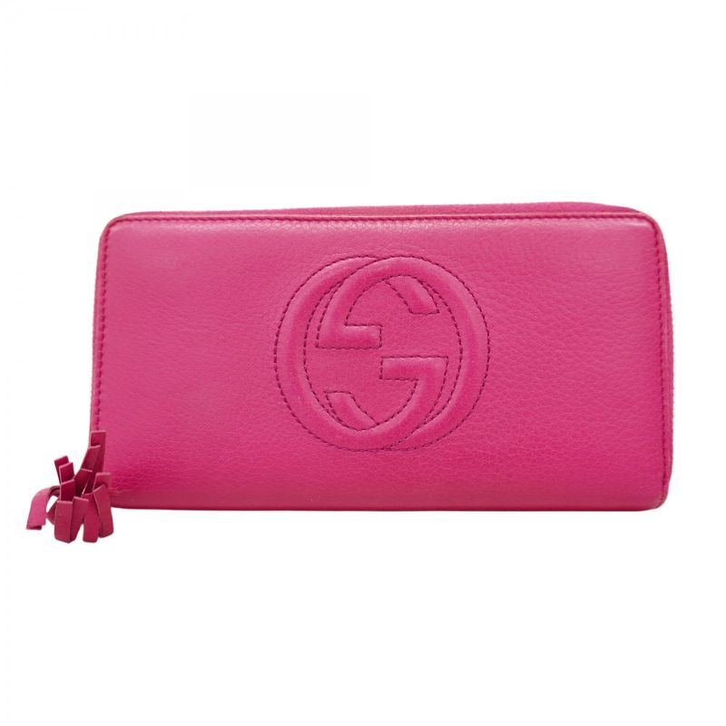 Gucci Long Wallet Soho 308004 Leather Pink Chien Pan Gold Hardware Women