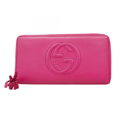Gucci Long Wallet Soho 308004 Leather Pink Chien Pan Gold Hardware Women