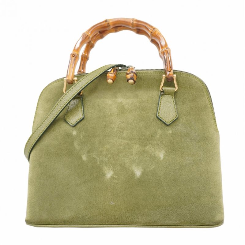 Gucci Handbag Bamboo 000 1046 0290 Suede Green Chien Pan Gold Hardware 2way Bag
