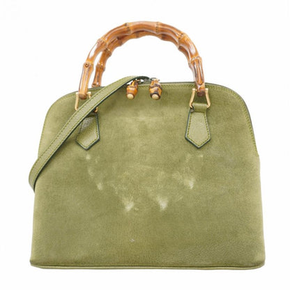 Gucci Handbag Bamboo 000 1046 0290 Suede Green Chien Pan Gold Hardware 2way Bag
