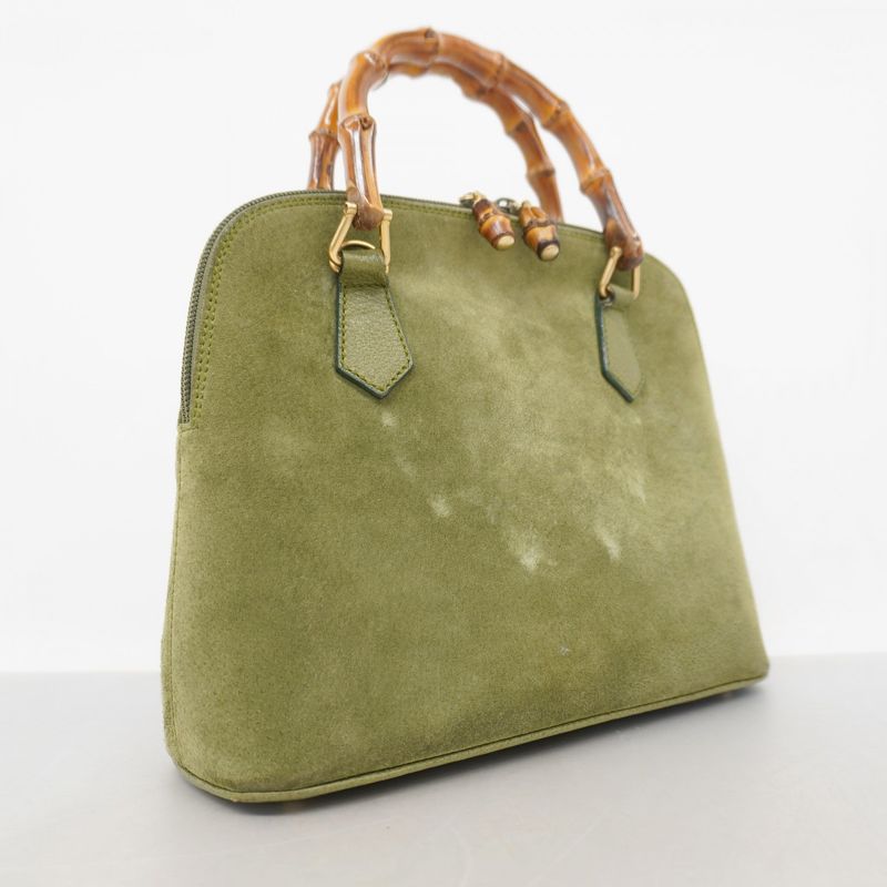 Gucci Handbag Bamboo 000 1046 0290 Suede Green Chien Pan Gold Hardware 2way Bag