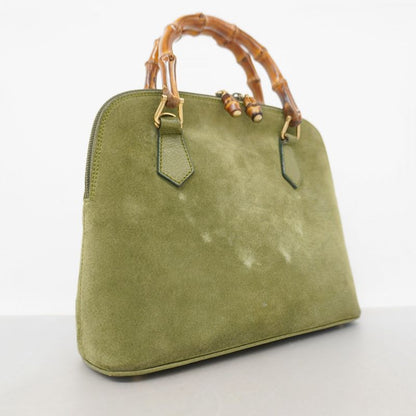 Gucci Handbag Bamboo 000 1046 0290 Suede Green Chien Pan Gold Hardware 2way Bag