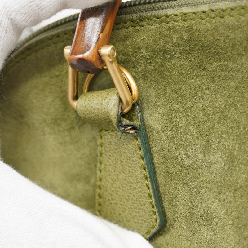 Gucci Handbag Bamboo 000 1046 0290 Suede Green Chien Pan Gold Hardware 2way Bag