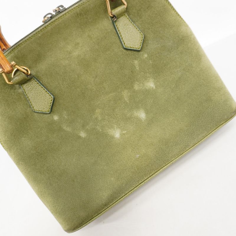 Gucci Handbag Bamboo 000 1046 0290 Suede Green Chien Pan Gold Hardware 2way Bag
