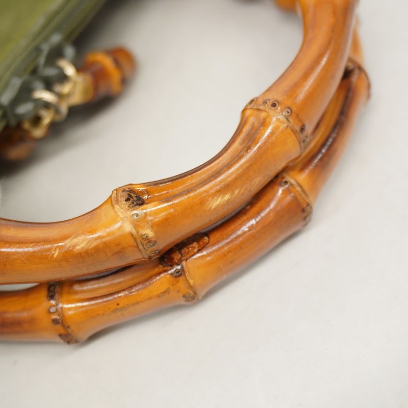 Gucci Handbag Bamboo 000 1046 0290 Suede Green Chien Pan Gold Hardware 2way Bag