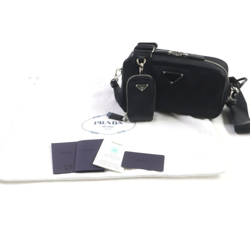 Prada 1bh197 Re-nyion Nylon Leather Shoulder Bag With Triangle Logo Pouch