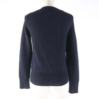 Hermes 100% Cashmere With Serie Buttons Long Sleeves Knit Sweater Top Navy 34
