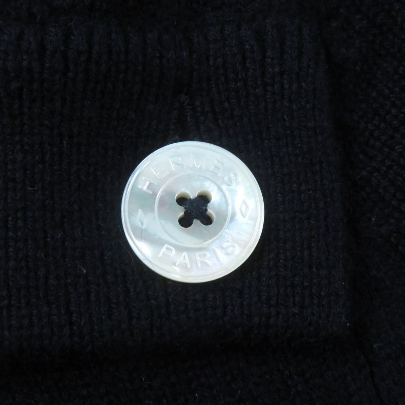 Hermes 100% Cashmere With Serie Buttons Long Sleeves Knit Sweater Top Navy 34
