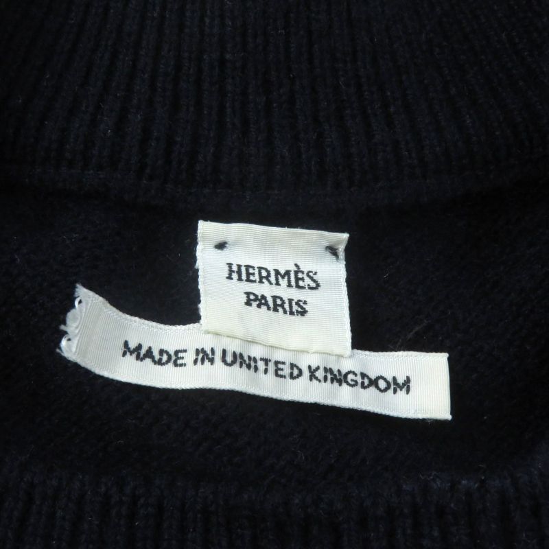 Hermes 100% Cashmere With Serie Buttons Long Sleeves Knit Sweater Top Navy 34